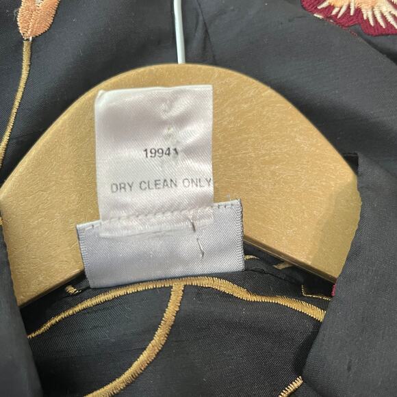 Spiegel Silk Jacket Womens Small Black Floral Embroidered Long Sleeve Lined - Picture 9 of 11